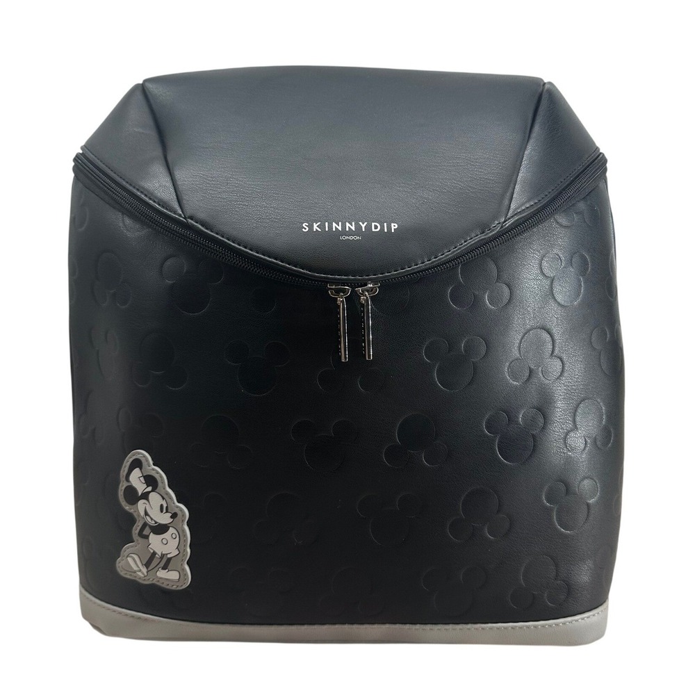 Skinnydip London Disney 100 Mickey Mouse Embossed Black Faux Leather Backpack